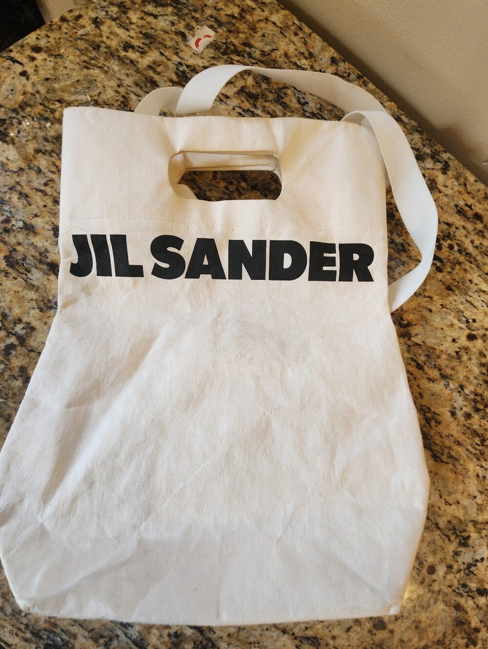 Jil Sander White Canvas Tote with Bold Black Logo